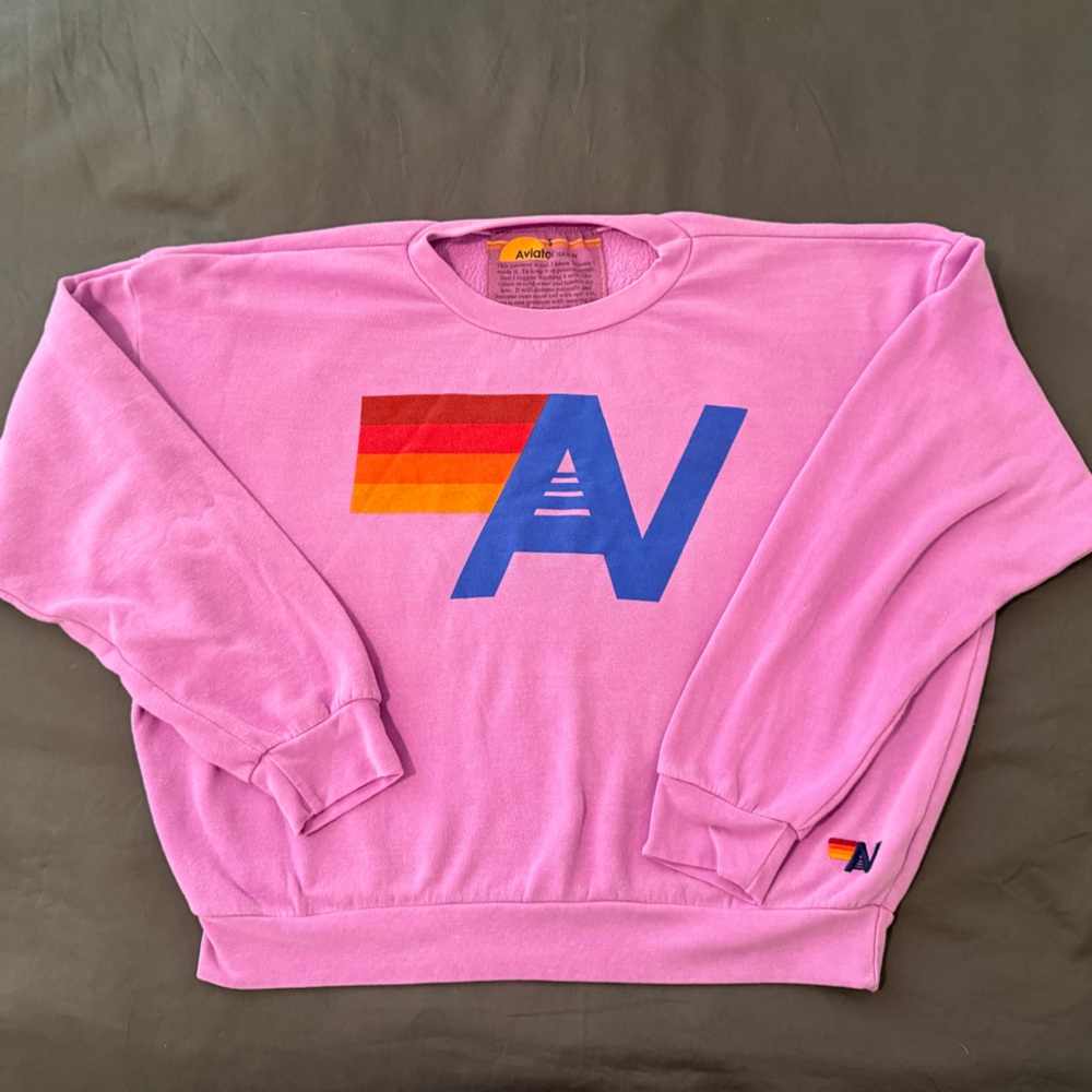 Aviator Nation Crewneck Sweatshirt Small Neon Purple